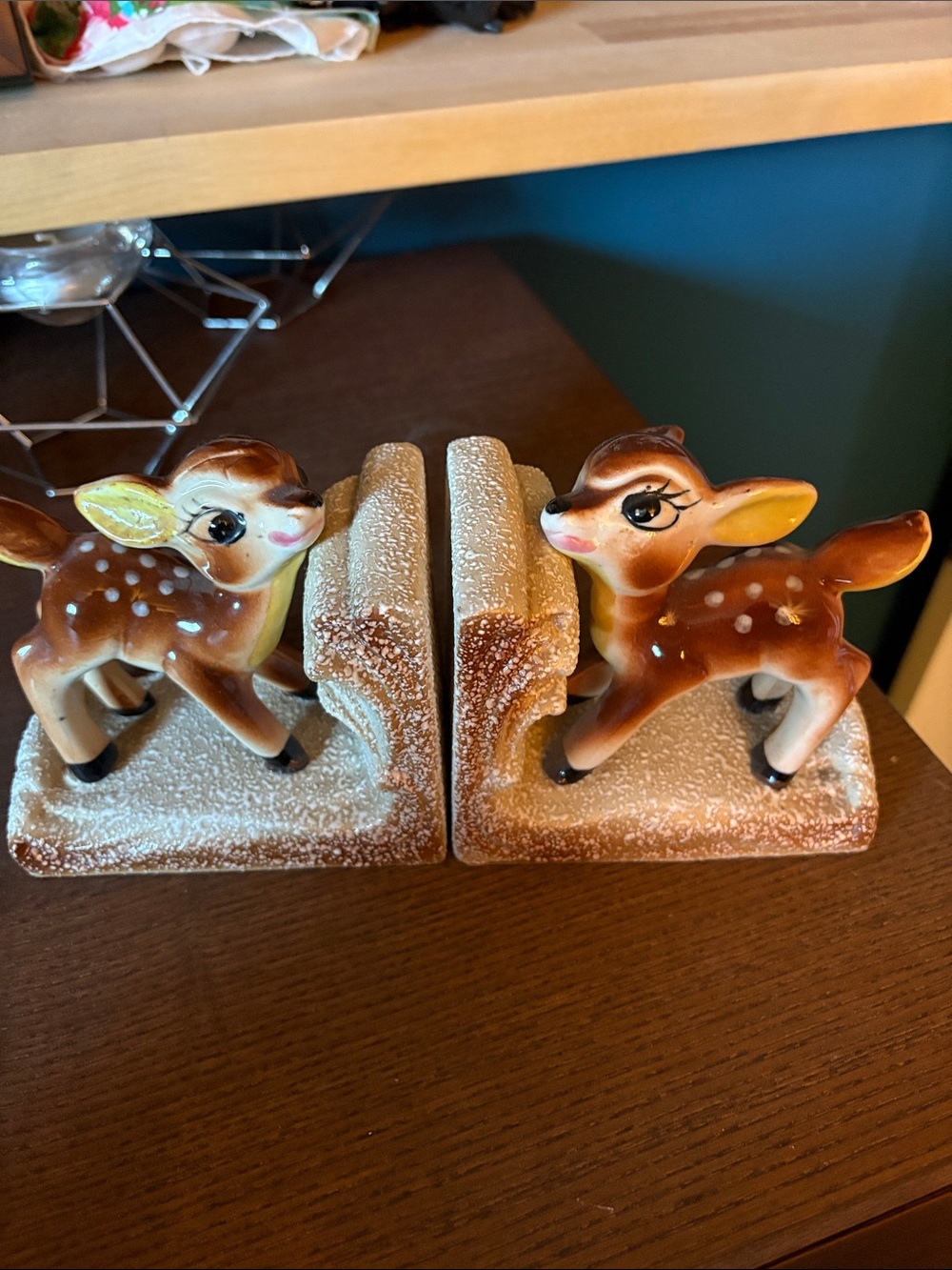 Vintage Ceramic Fawn Bookends - Brown and Cream Deer Pair